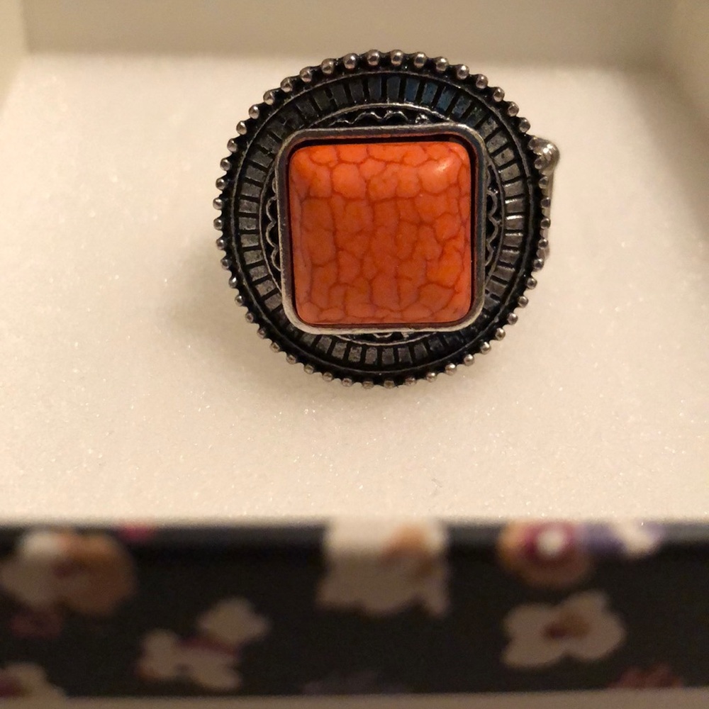Stunning granite stone costume ring - orange